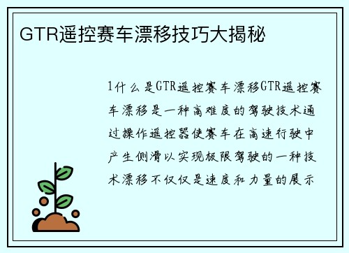 GTR遥控赛车漂移技巧大揭秘